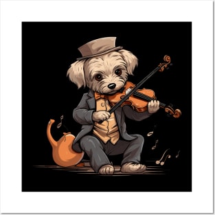 Dog playing violin Posters and Art